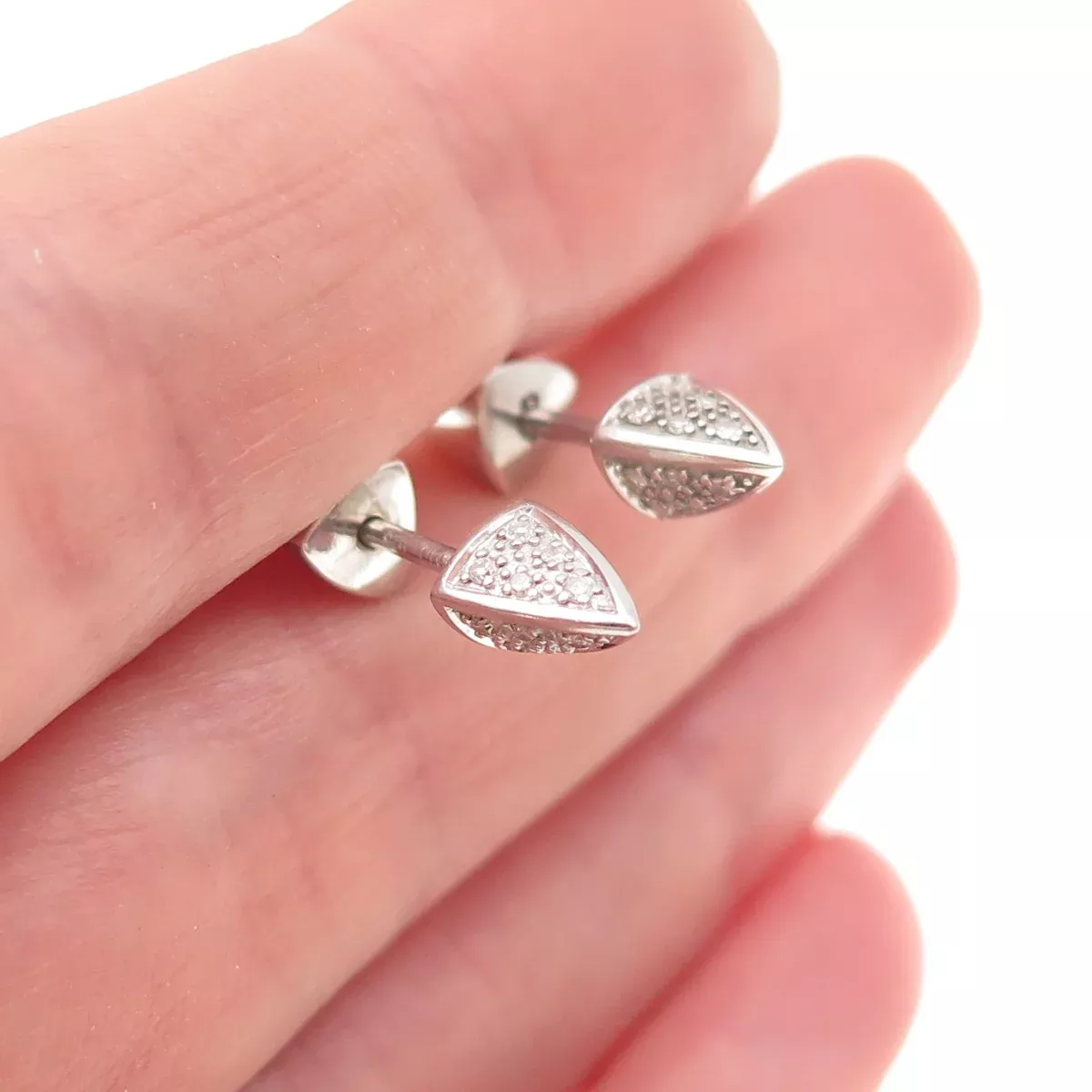 925 Sterling Silver Real Round-Cut Diamond Thorn Stud Earrings