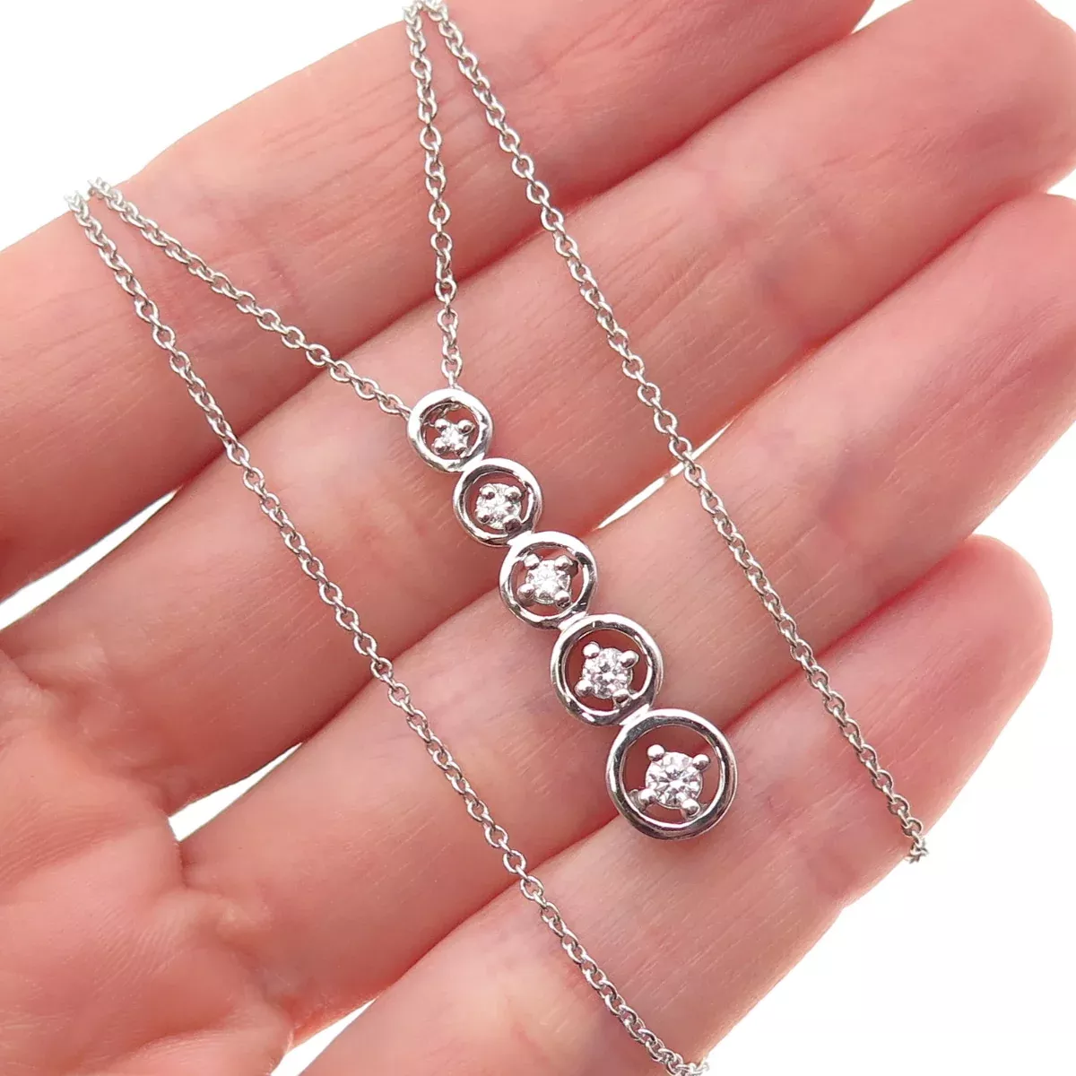 925 Sterling Silver Round-Cut C Z Graduated Drop Cable Chain Necklace 18