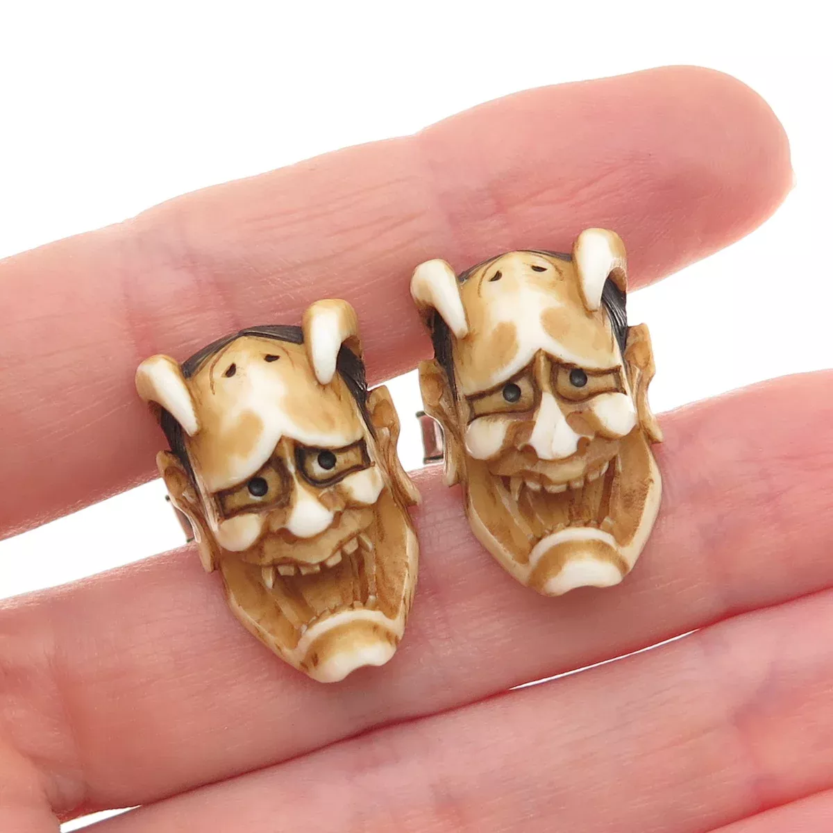 925 Sterling Silver Vintage Japanese Hannya Mask Cufflinks