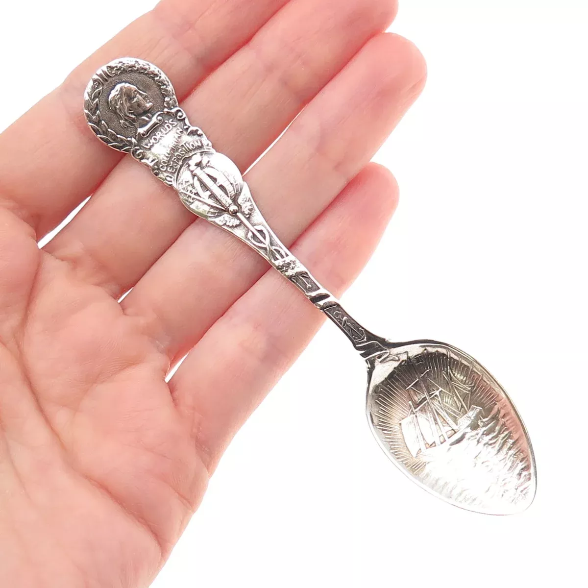 Alvin 925 Sterling Silver Antique 1893 World's Columbian Exposition Coffee Spoon