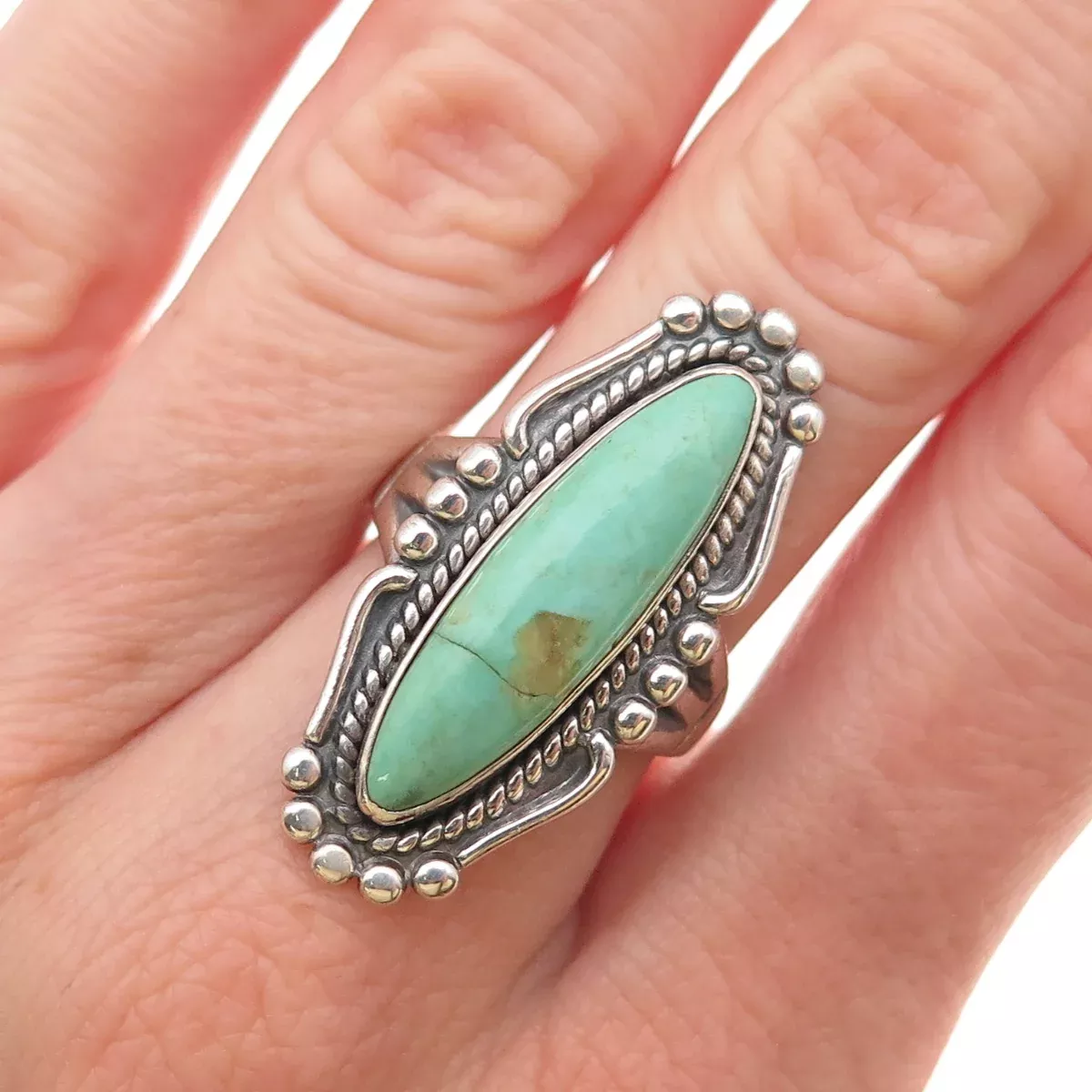 Bell Trading Post Old Pawn 925 Sterling Silver Vintage Turquoise Ring Size 7.25