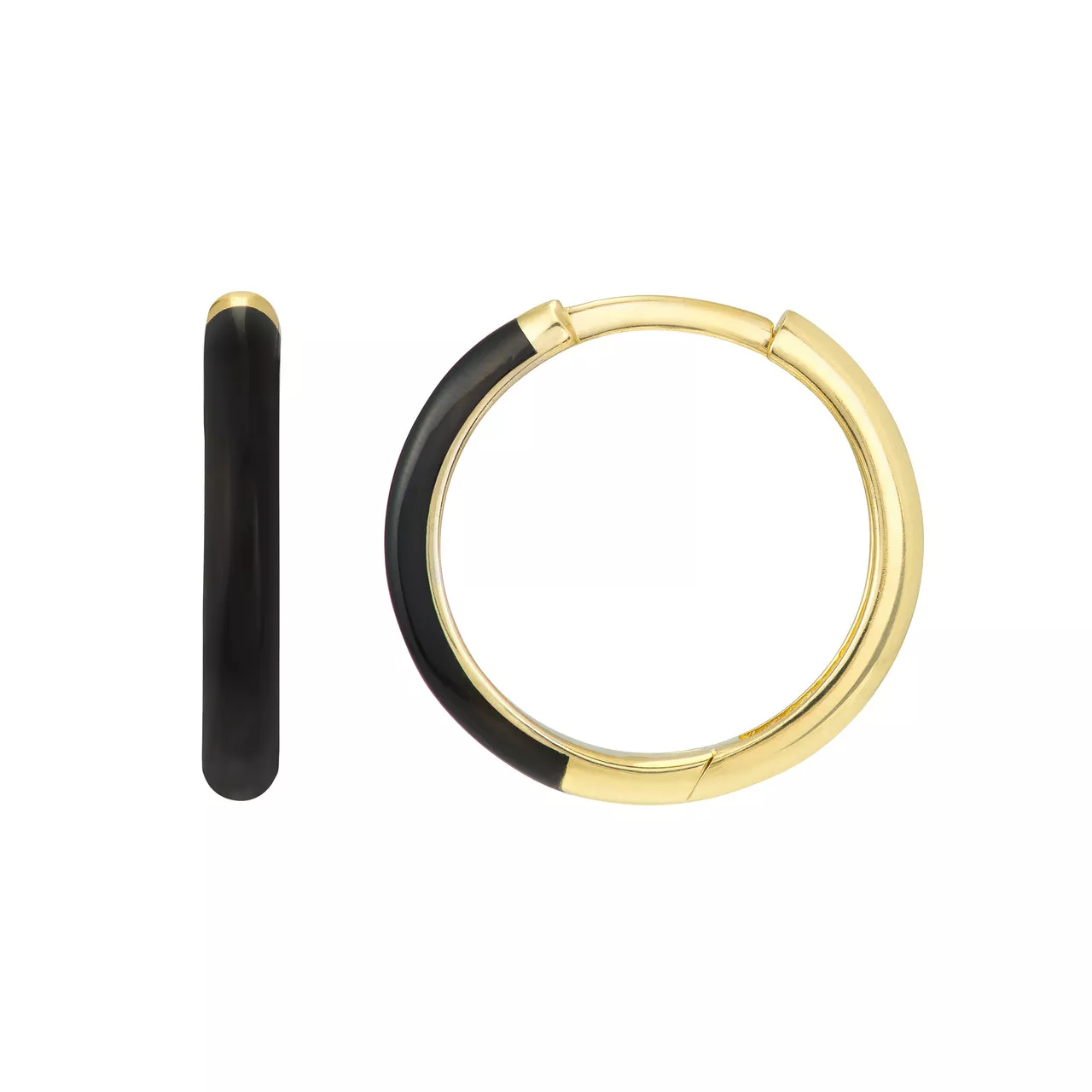 Black Enamel 1 /2 Polished Hoop Earrings