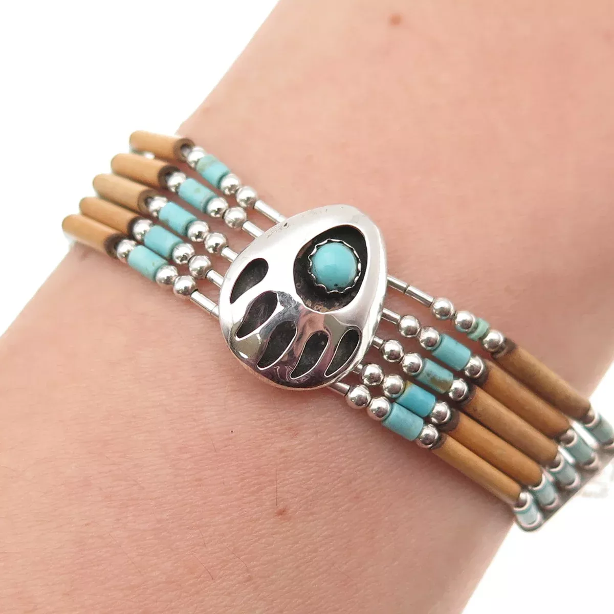 Carolyn Pollack & Quoc Turquoise Old Pawn Sterling Vintage Bear Paw Bracelet 7