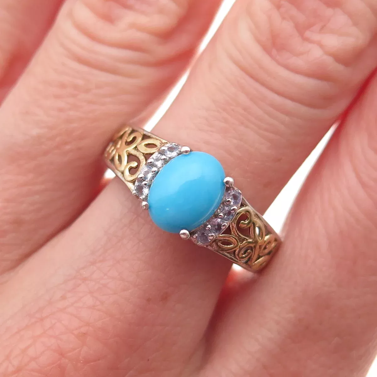 Chuck Clemency Sterling Silver 2-Tone Real Turquoise & Tanzanite Ring Size 8.25