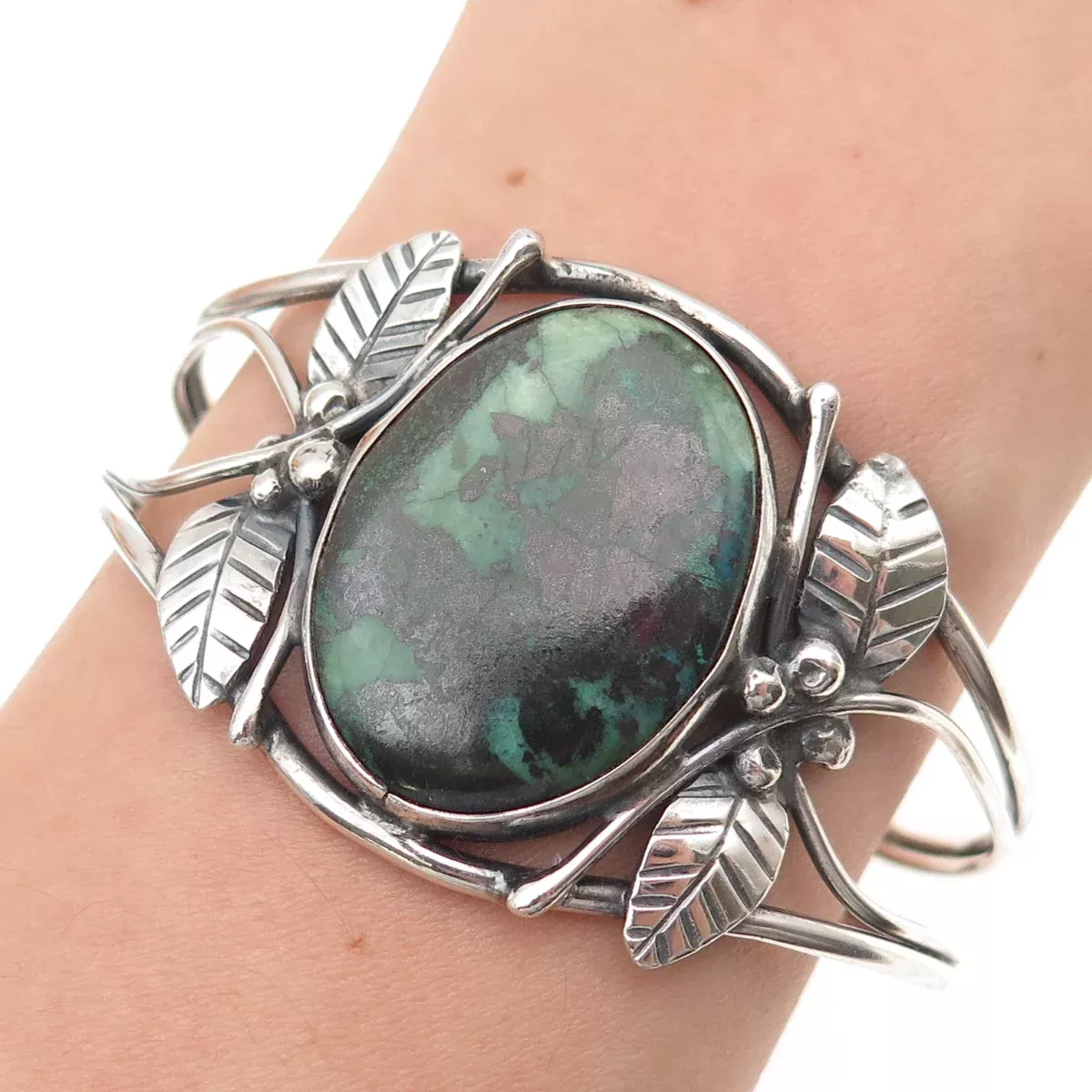 Coralie Old Pawn 925 Sterling Silver Vintage Turquoise Adjustable Bracelet 6