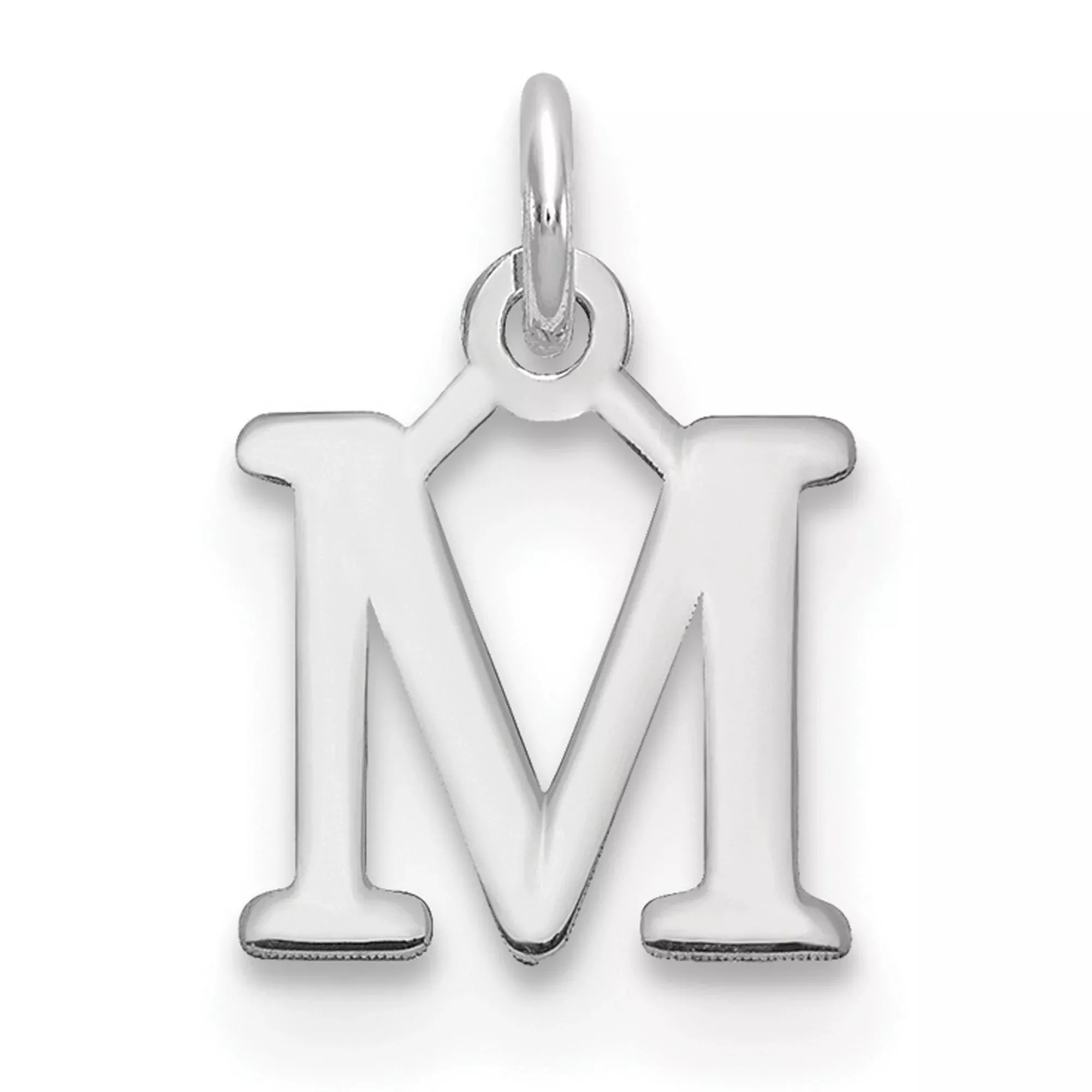 Cutout Letter M Initial Charm Pendant in Real 10k White Gold
