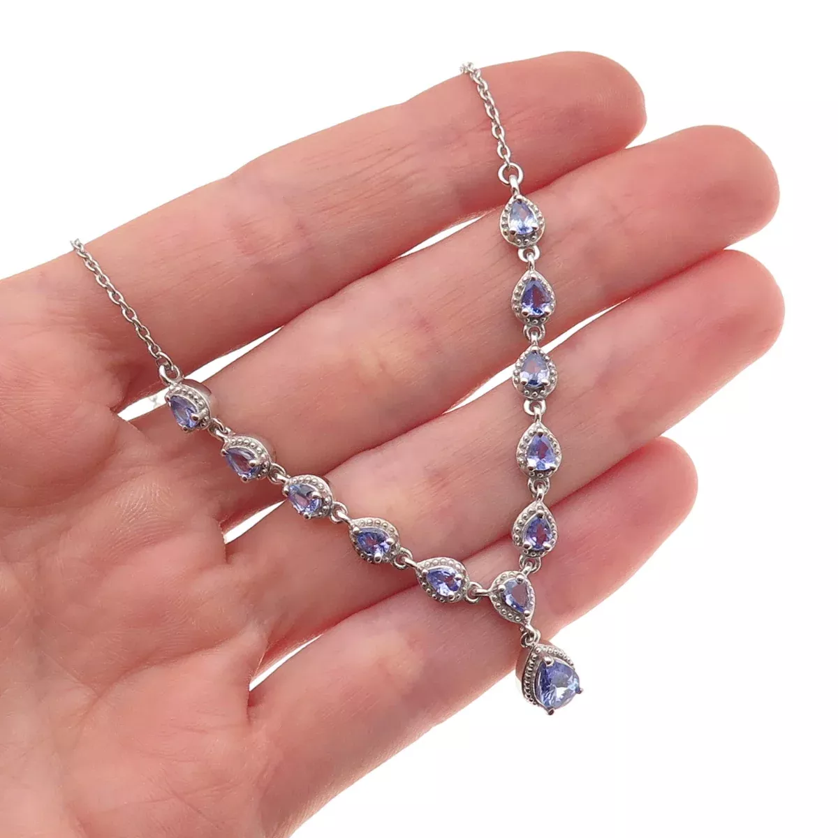 D'Joy 925 Sterling Silver Real Tanzanite Cable Chain Necklace 20