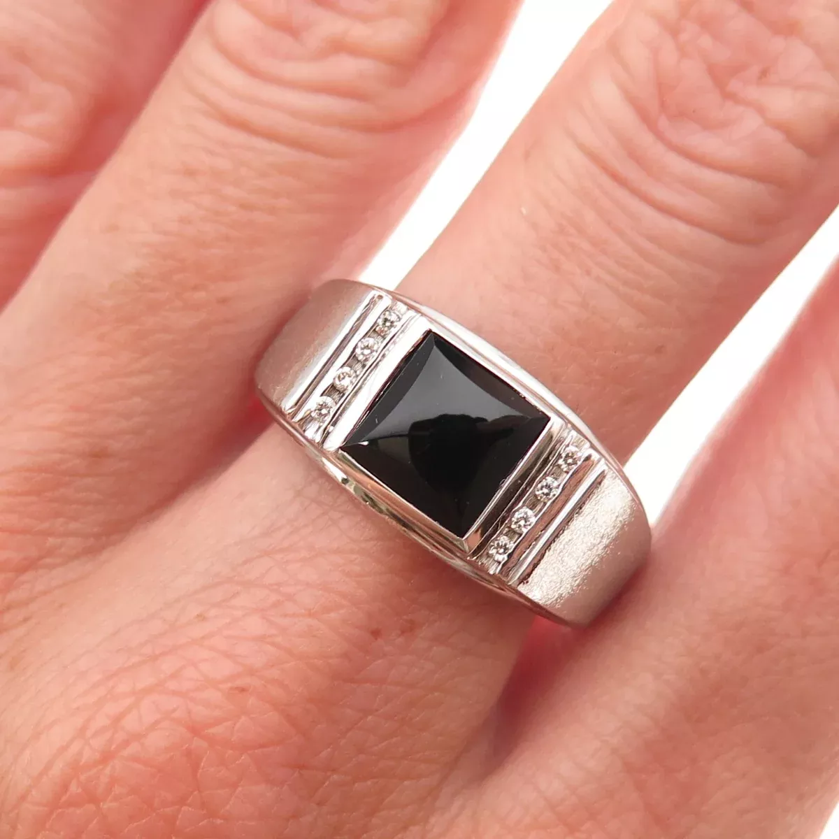 Dason 925 Sterling Silver Real Diamond & Black Onyx Ring Size 11