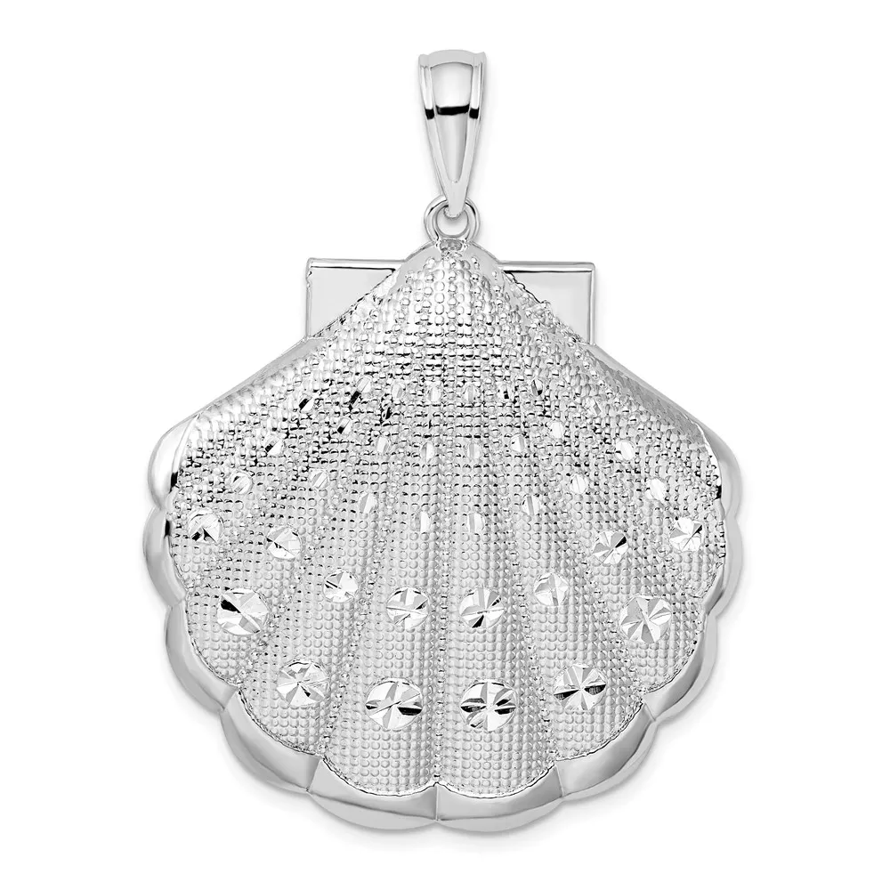 De-Ani Sterling Silver Rhodium-Plated Diamond-Cut Large Scallop Shell Pendant
