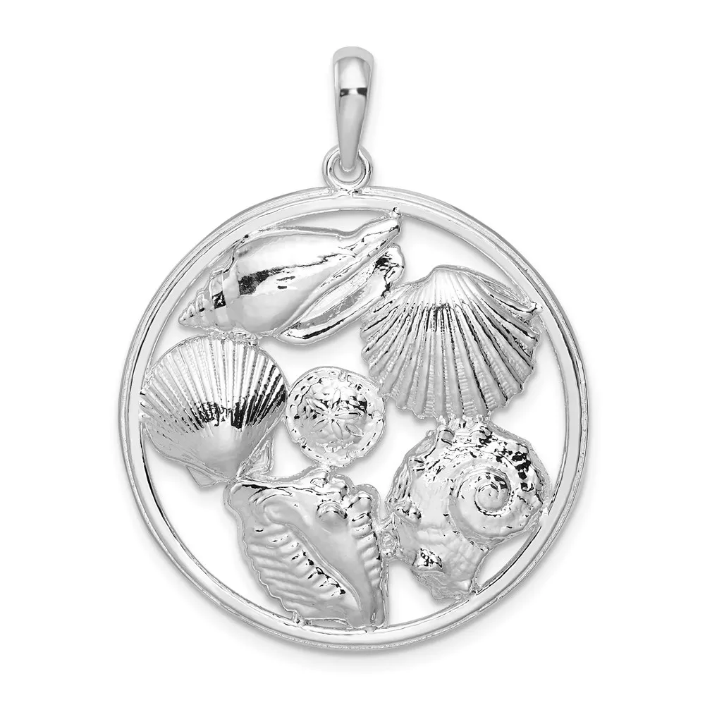 De-Ani Sterling Silver Rhodium-plated Polished Shells Large Round Pendant