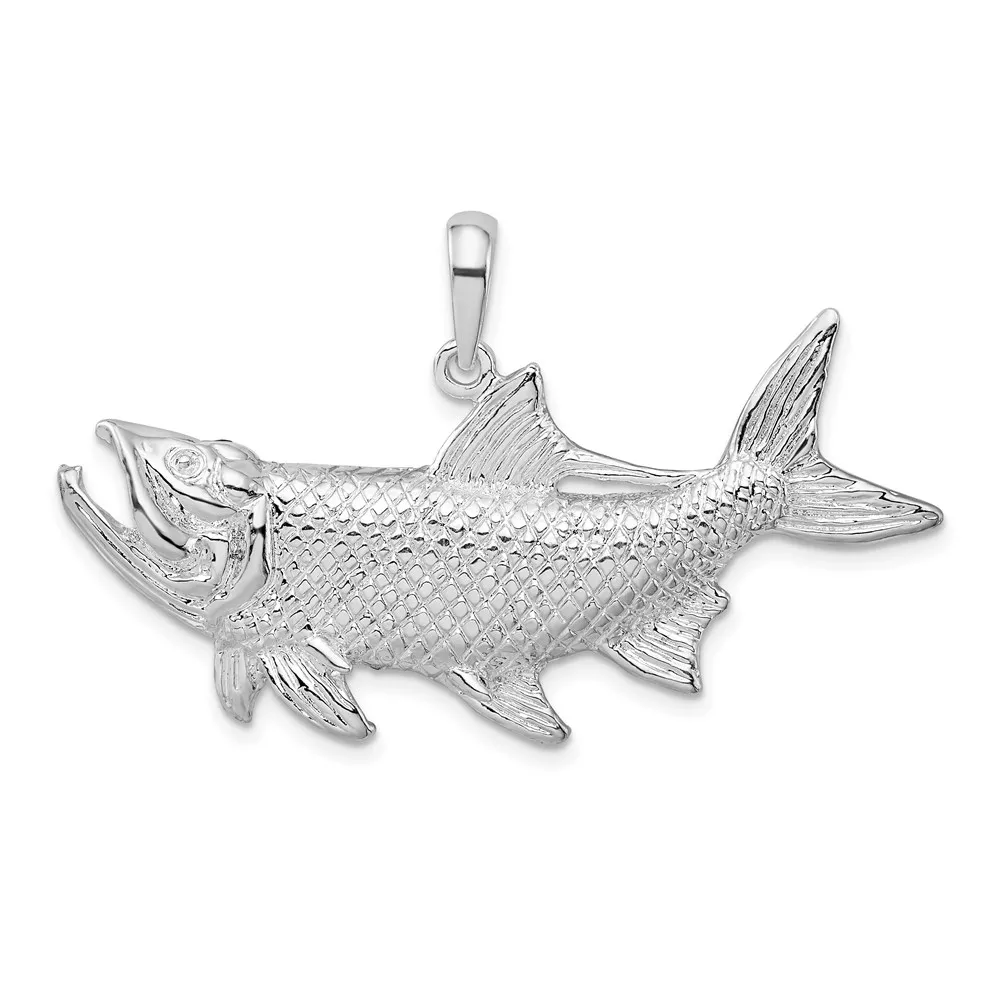 De-Ani Sterling Silver Rhodium-Plated Tarpon Fish with Open Mouth Pendant