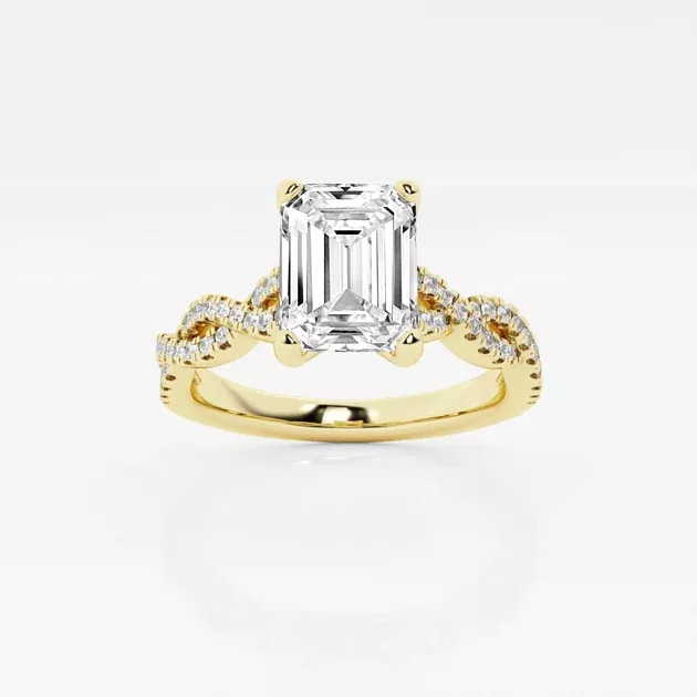 Double Twist Emerald Lab Grown Diamond Engagement Ring 1-2.25 Total Carat Weight