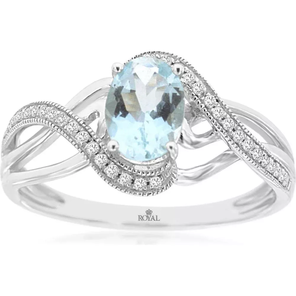 Elegant 14K White Gold Aquamarine & Diamond Ring - Timeless Beauty