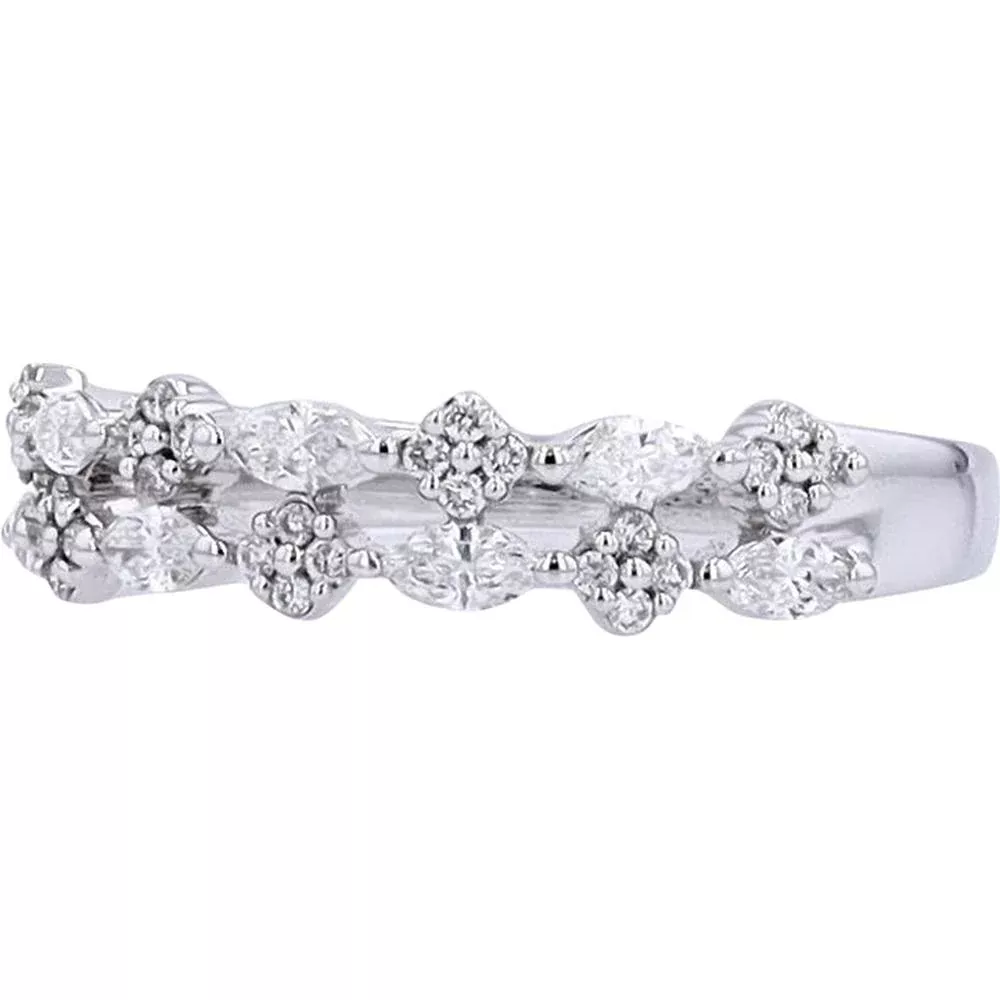 Elegant 14K White Gold Two Row Diamond Wedding Band - 0.375 Carat Total Diamond Weight