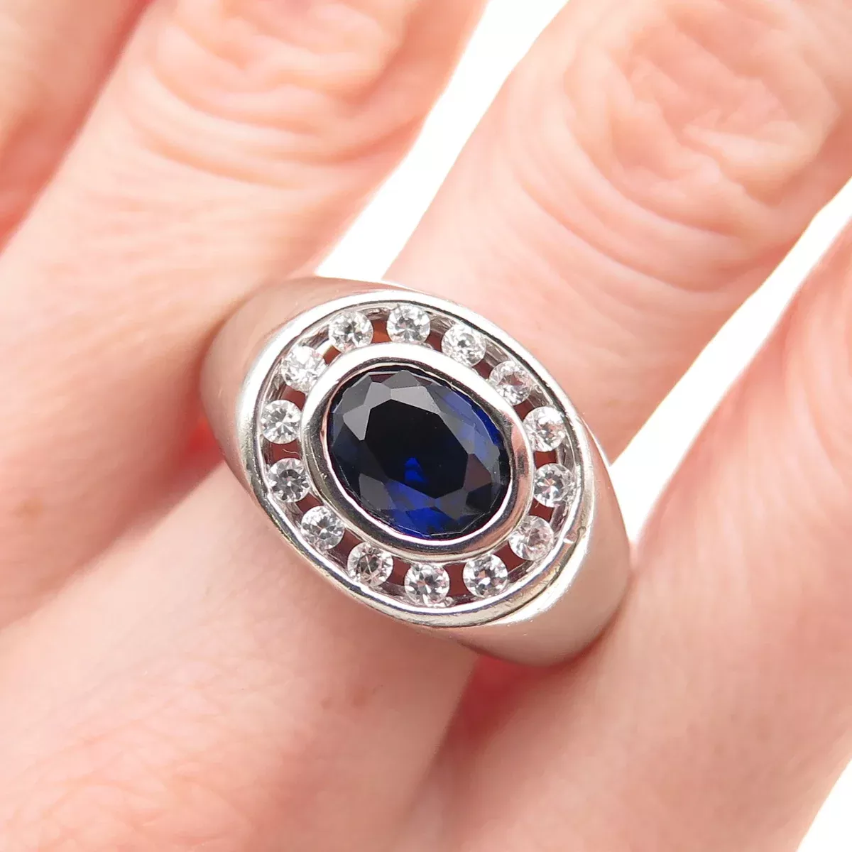 Felicia Design 925 Sterling Lab-Created Sapphire Real White Topaz Ring Size 10.5