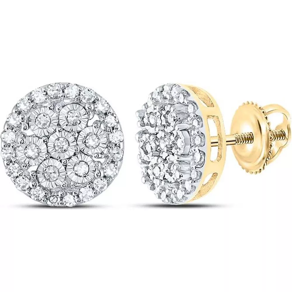 GND 10K Yellow Gold Circle Cluster Earrings with Pave-Set Round Diamonds - 0.25 Carat Total Diamond Weight