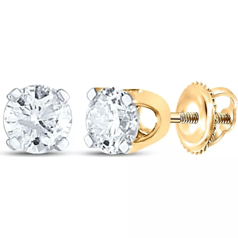 GND 14K Yellow Gold Round Diamond Solitaire Earrings with Prong Setting - 0.21 Carat Total Diamond Weight