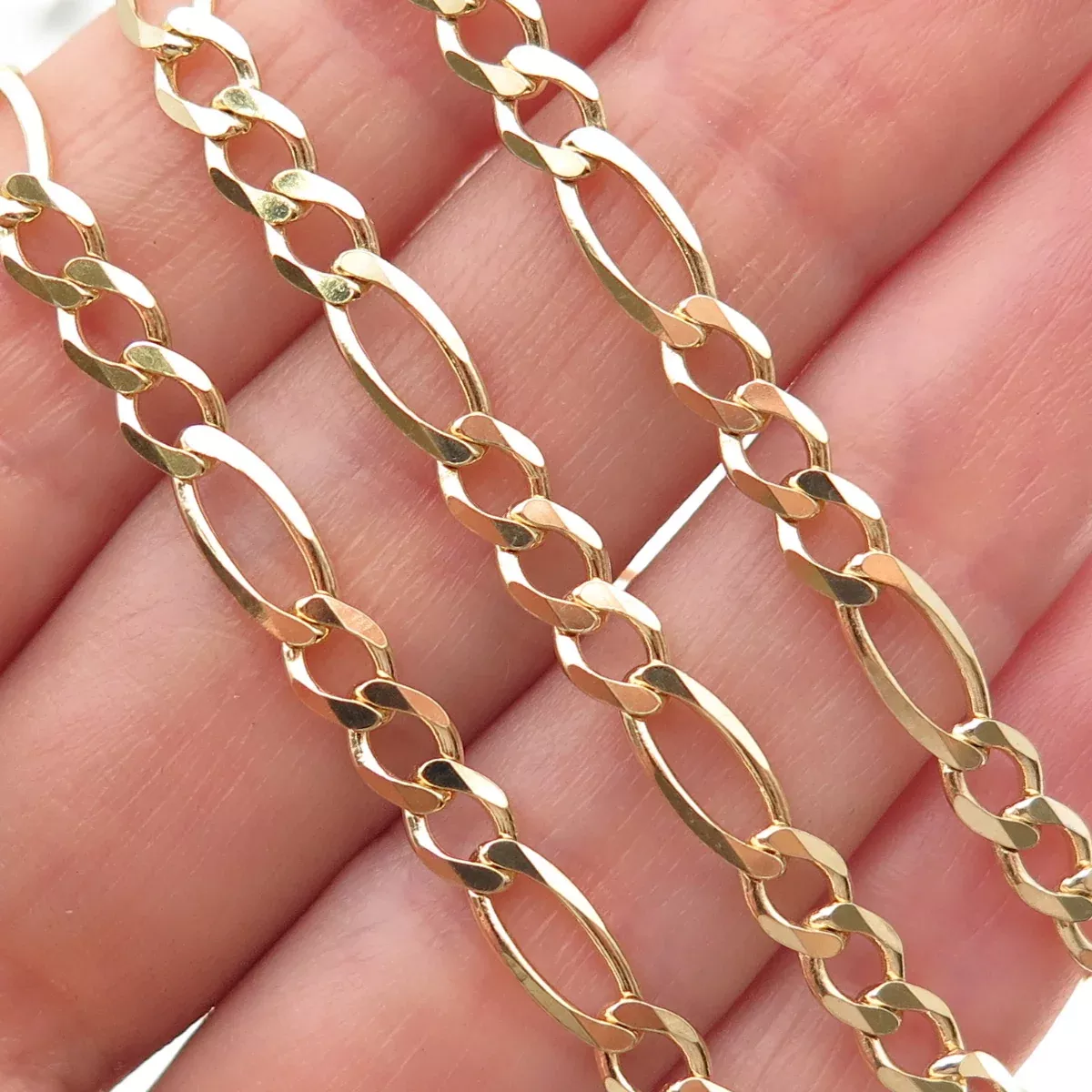 Han 925 Sterling Silver Gold Plated Italy Figaro Chain Necklace 18