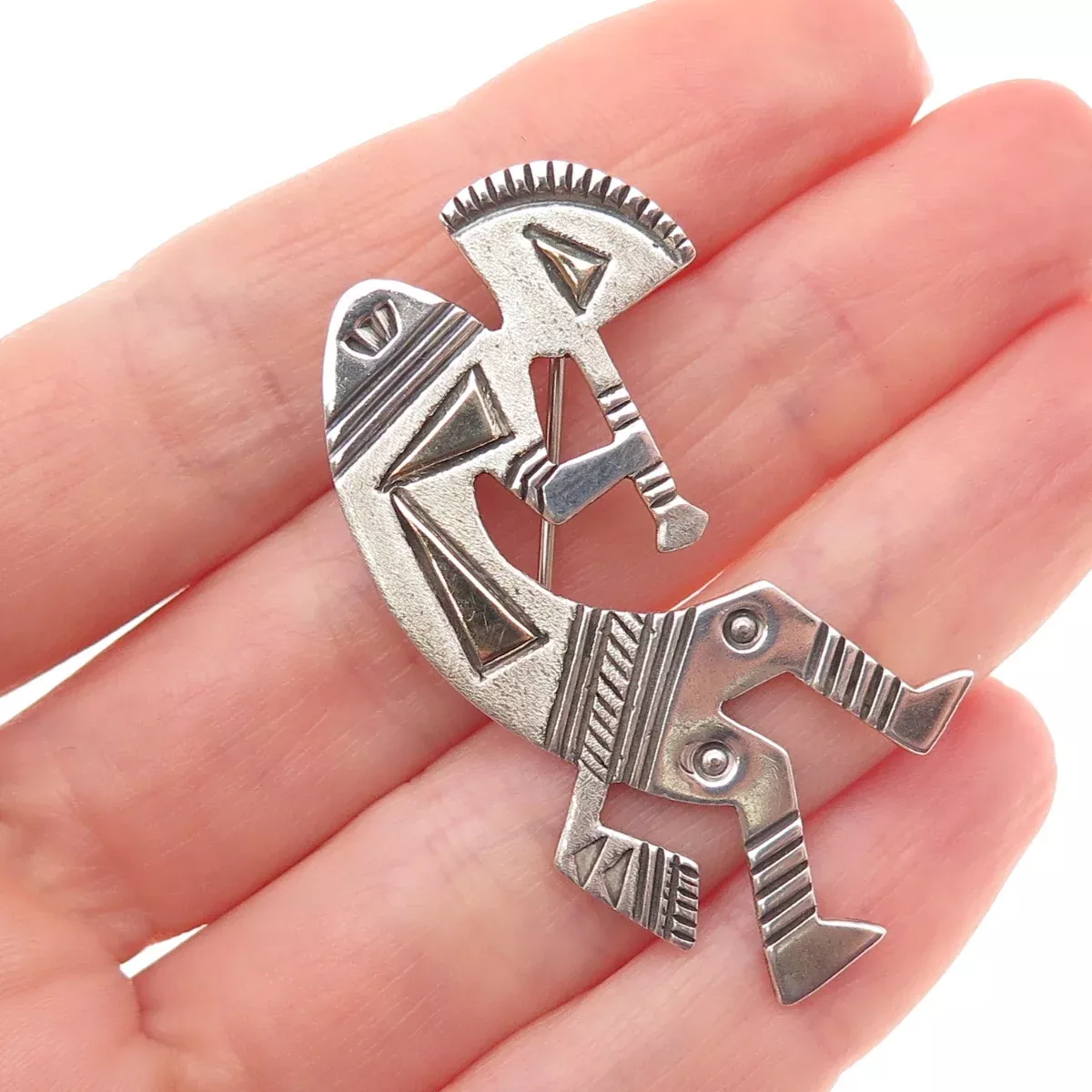 Harold Joe Old Pawn 925 Sterling 14K Gold Vintage Kokopelli Pin Brooch/ Pendant