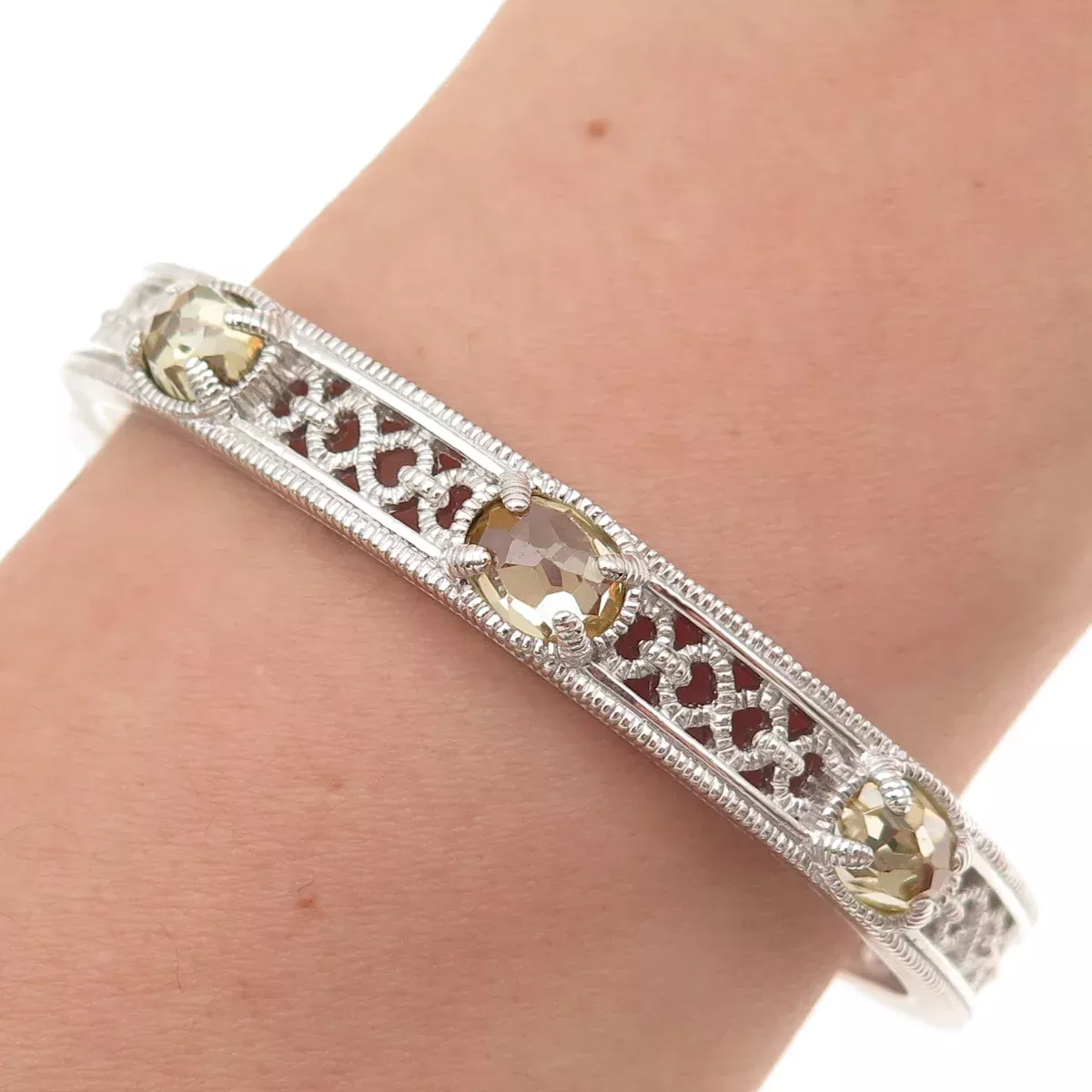 Judith Ripka 925 Sterling Silver Real Lemon Quartz Infinity Cuff Bracelet 6.25