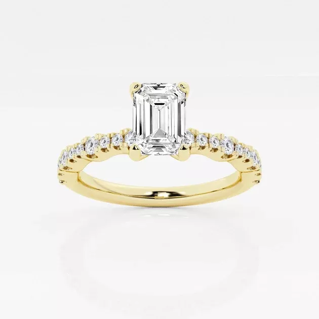 Lab-Grown Emerald Diamond Station Engagement Ring 1.00 - 3.50 Total Carat Weight