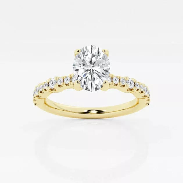Lab-Grown Oval Diamond Station Engagement Ring 1.00 - 3.50 Total Carat Weight