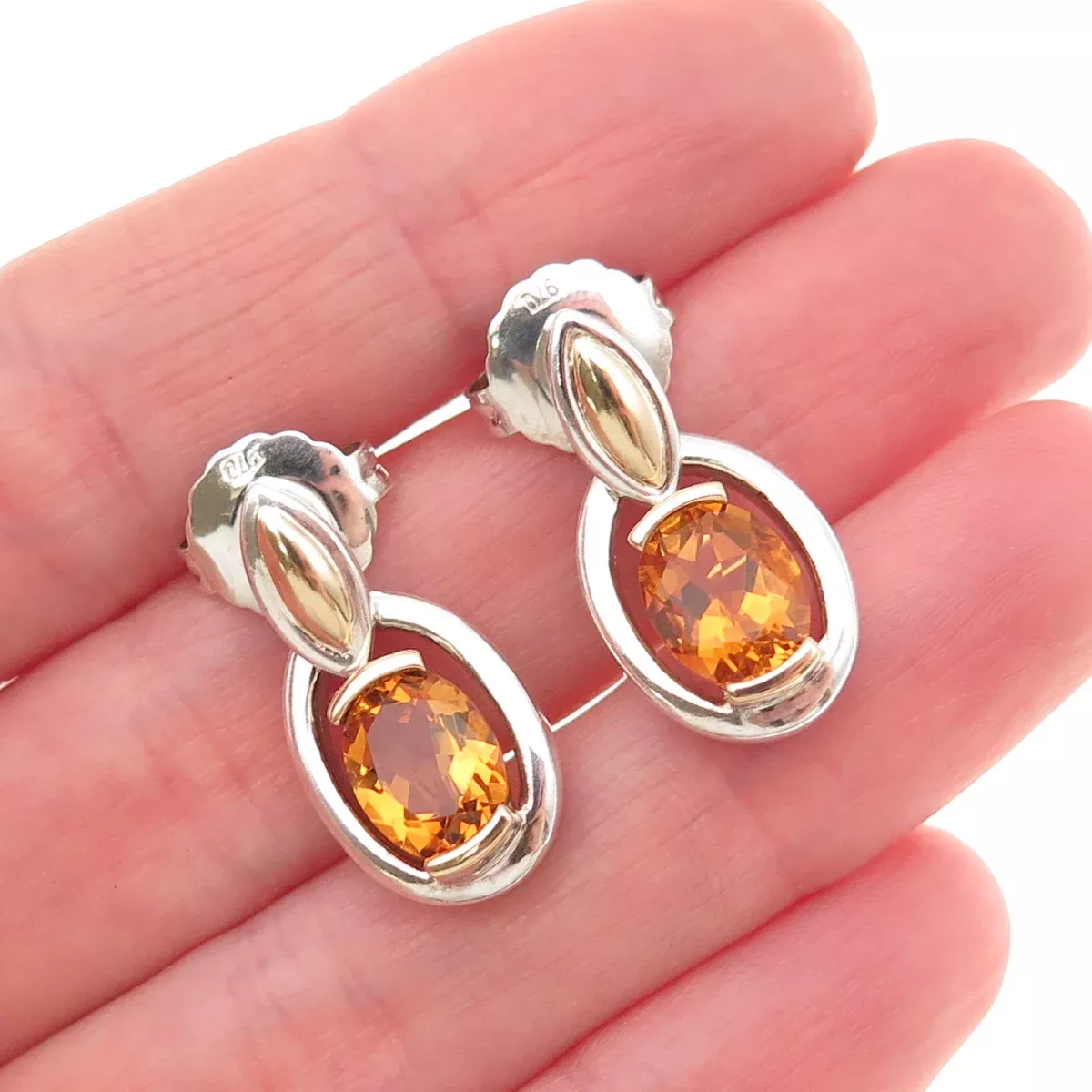 Lorenzo 970 Silver 18K Gold Real Oval-Cut Citrine Dangle Earrings