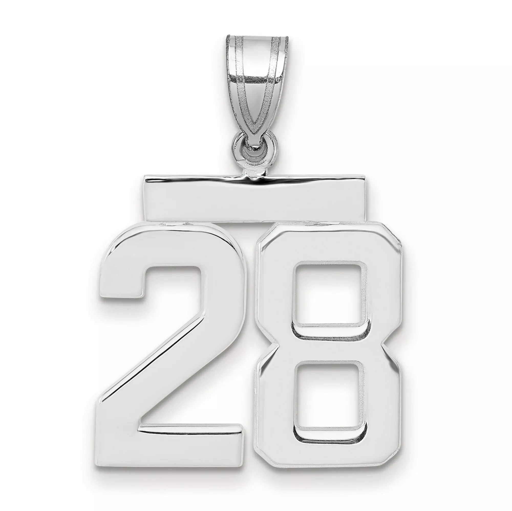 Medium Polished Number 28 Charm Pendant in Real 14k White Gold