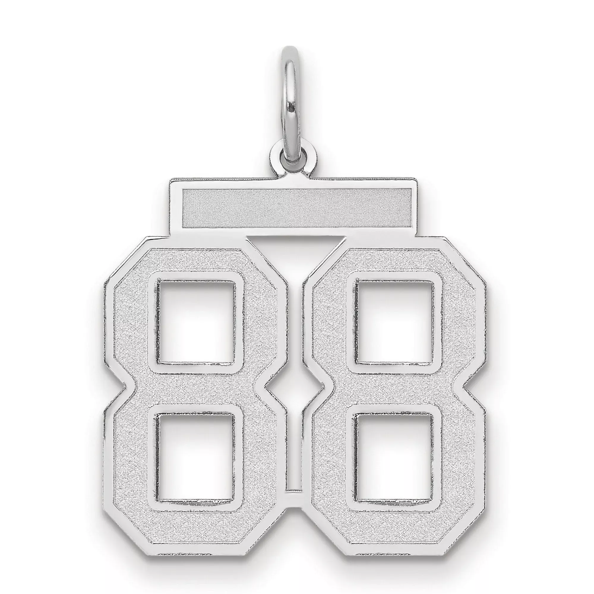 Medium Satin Inlay Number 88 Charm Pendant in Real 14k White Gold