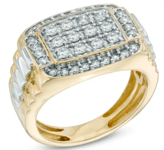 Men's 1 CT Diamond Rectangular Anniversary Ring in 10K Two-Tone Gold