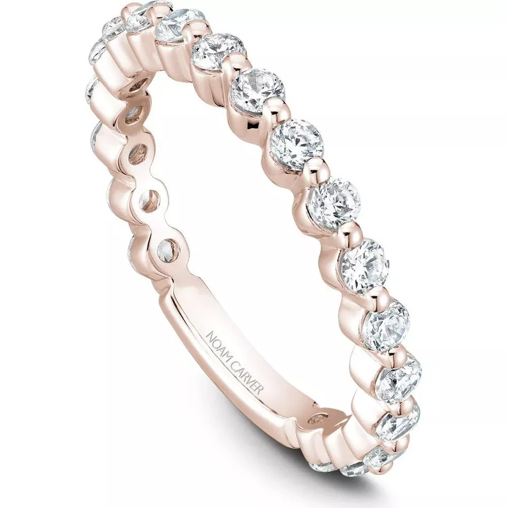 Noam Carver 14K Rose Gold Stackable Wedding Band with 19 Round Cut Diamonds - 0.95 Carat Total Diamond Weight