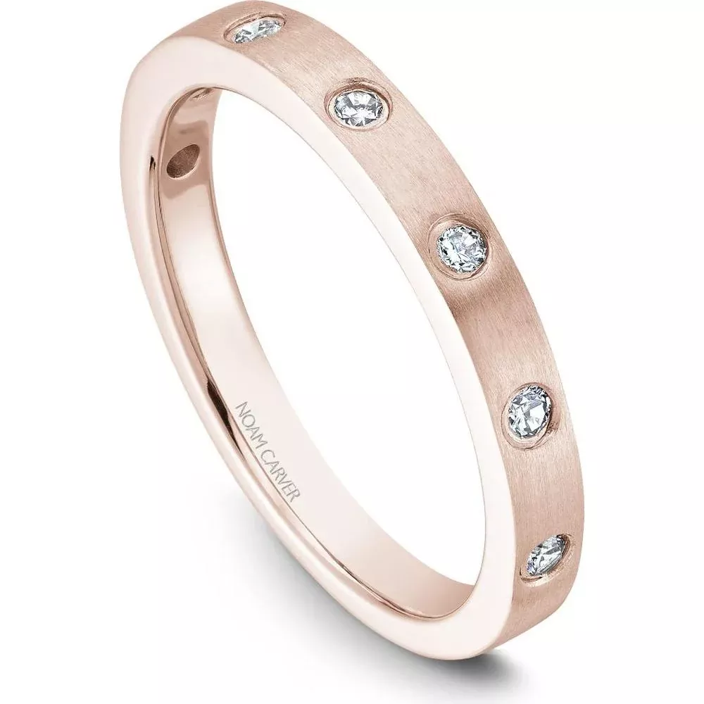 Noam Carver 14K Rose Gold Stackable Wedding Band with Flush Set Round Diamonds - 0.15 Carat Total Diamond Weight