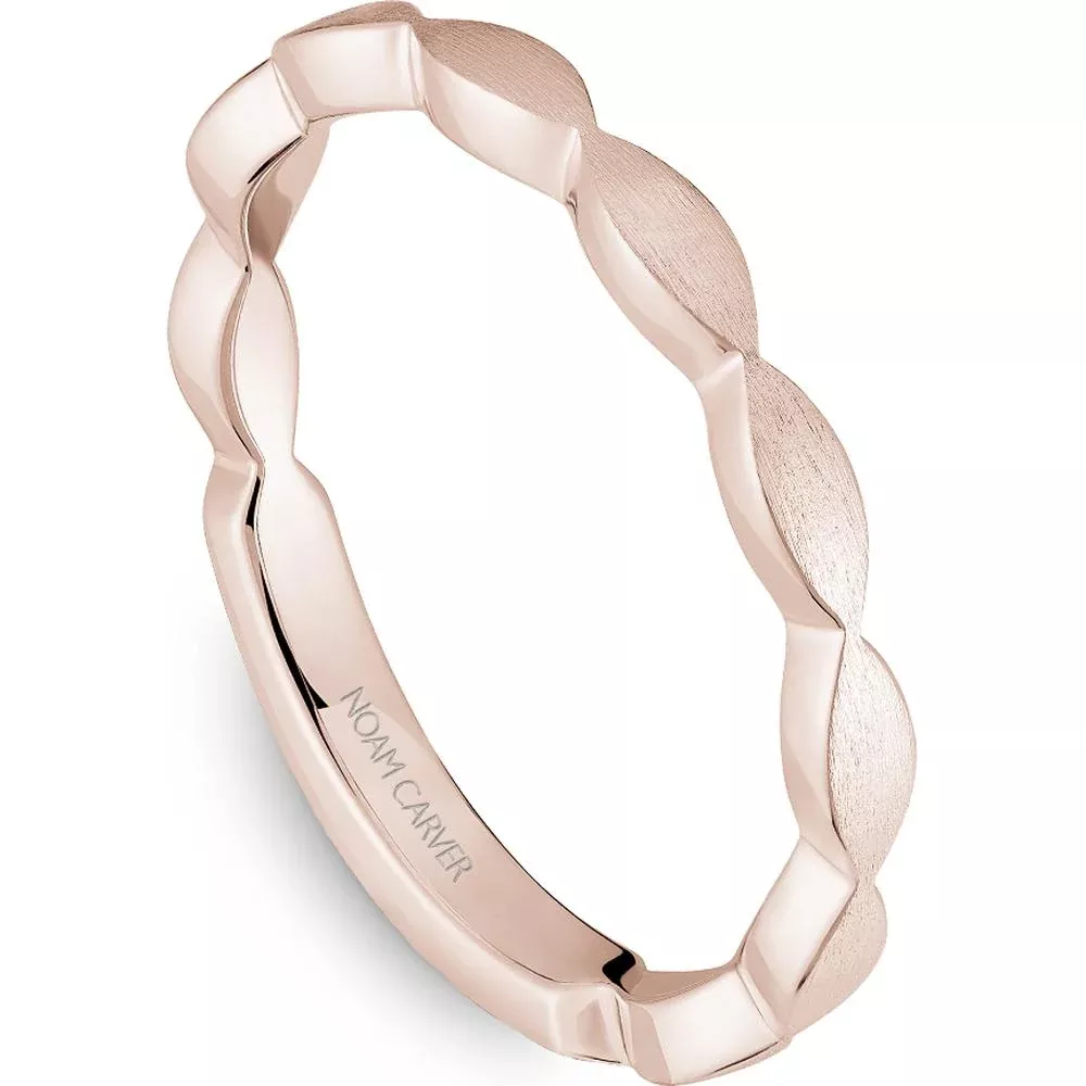 Noam Carver 14K Rose Gold Stackable Wedding Band with Leaf Pattern