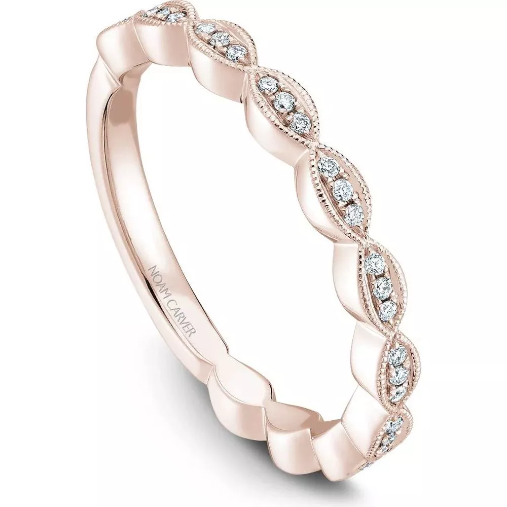 Noam Carver 14K Rose Gold Stackable Wedding Band with Milgrain Detail and Round Diamonds - 0.1 Carat Total Diamond Weight