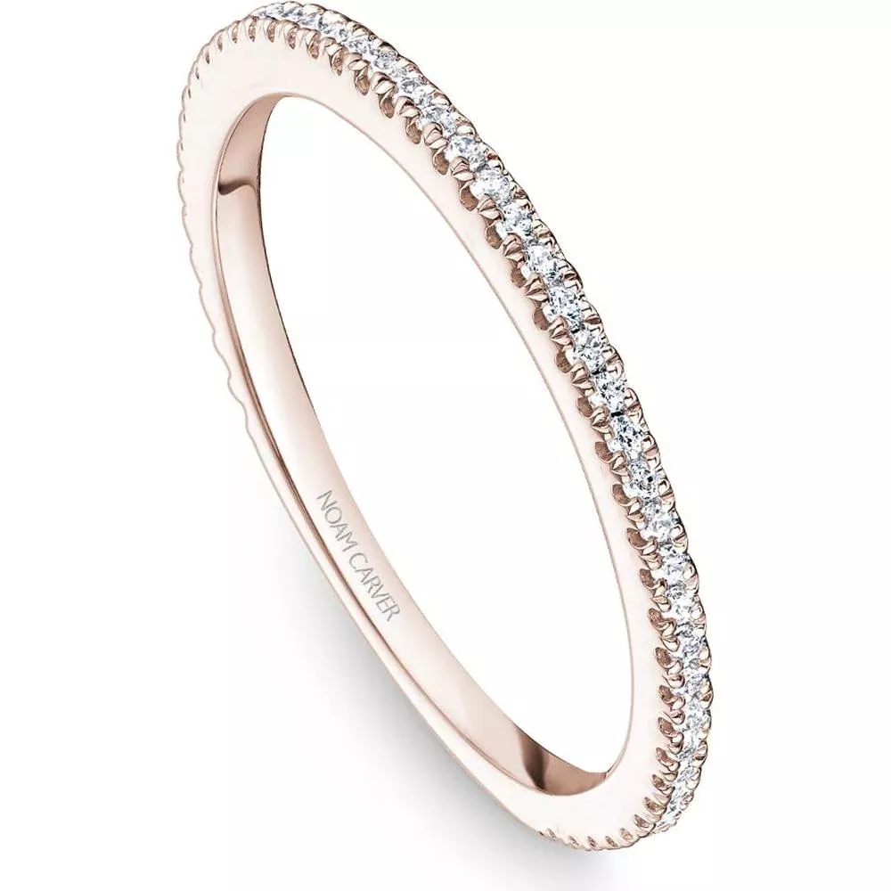 Noam Carver 14K Rose Gold Stackable Wedding Band with Round Cut Diamonds - 0.14 Carat Total Diamond Weight