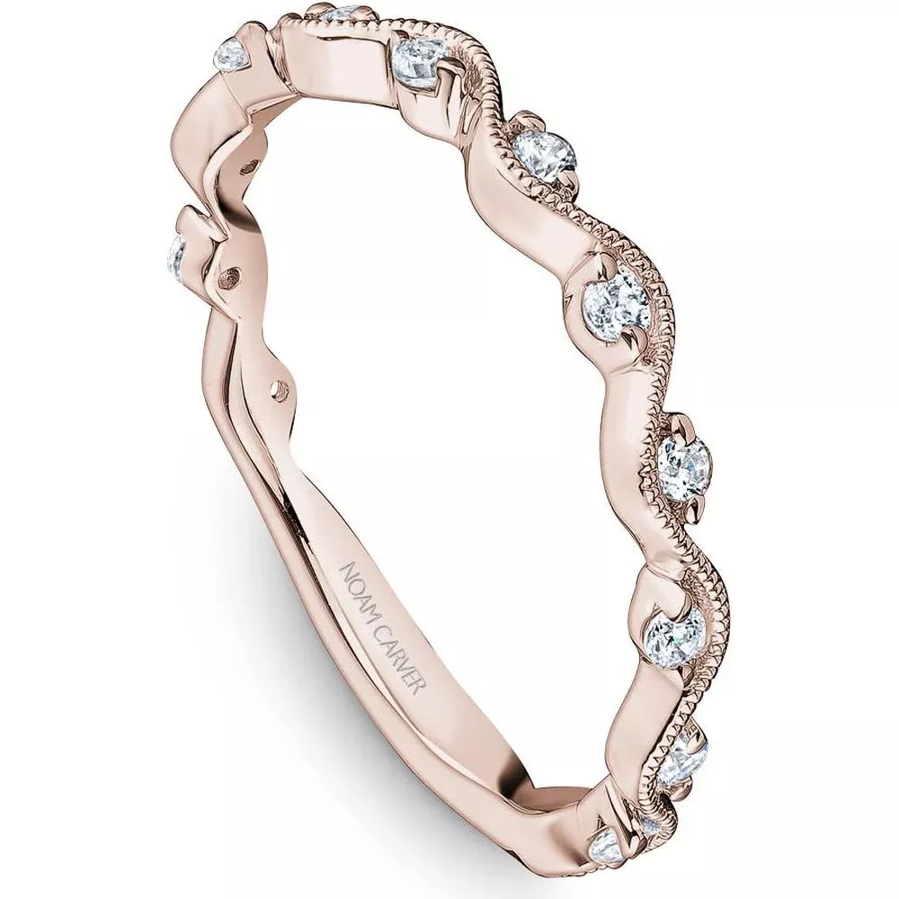 Noam Carver 14K Rose Gold Stackable Wedding Band with Round Cut Diamonds - 0.18 Carat Total Diamond Weight