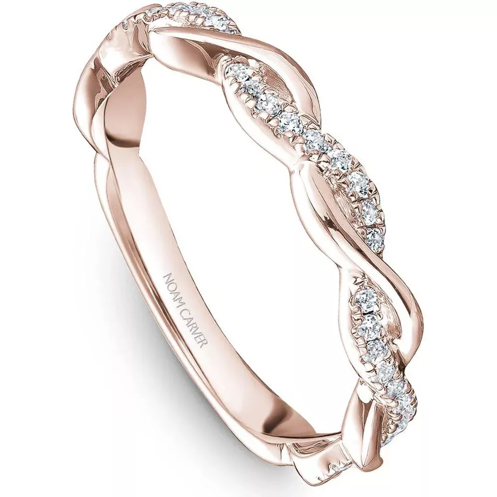 Noam Carver 14K Rose Gold Stackable Wedding Band with Round Cut Diamonds - 0.19 Carat Total Diamond Weight