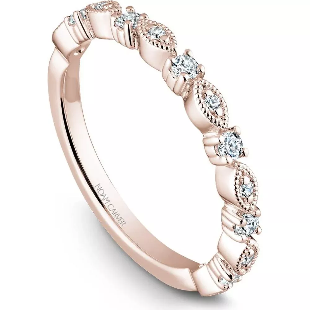 Noam Carver 14K Rose Gold Stackable Wedding Band with Round Cut Diamonds - 0.22 Carat Total Diamond Weight