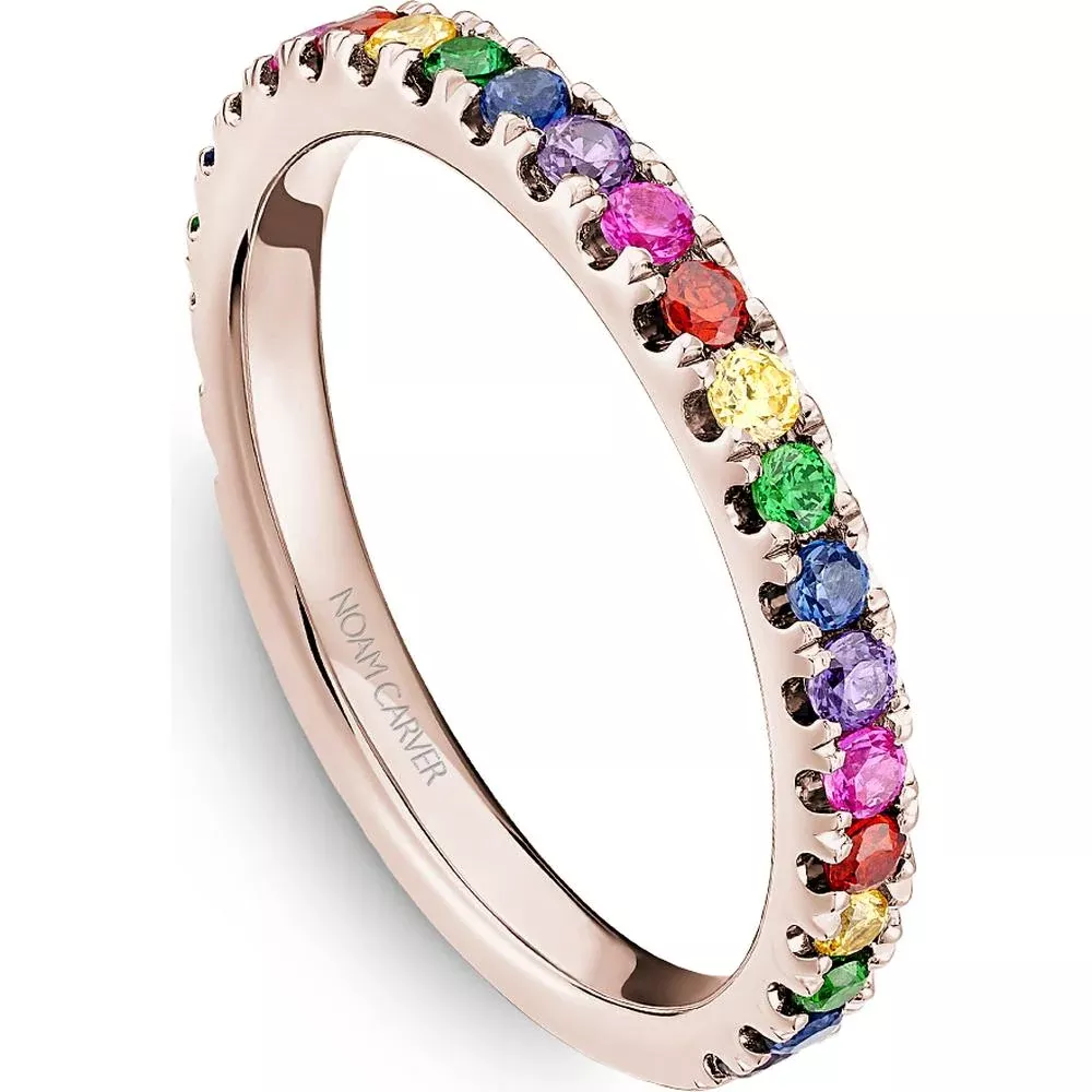 Noam Carver 14K Rose Gold Stackable Wedding Band with Round Cut Rubies, Sapphires, and Emeralds - 0.54 Carat Total Gemstone Weight