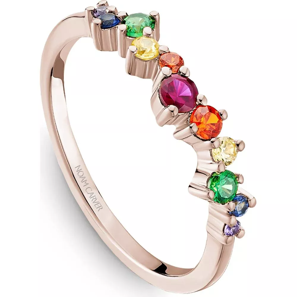 Noam Carver 14K Rose Gold Stackable Wedding Band with Round Cut Ruby, Blue Sapphire, Emerald, Yellow Sapphire, Orange Sapphire, and Iolite - 0.34 Carat Total Gem Weight
