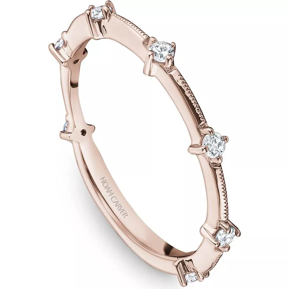 Noam Carver 14K Rose Gold Stackable Wedding Band with Round Diamonds - 0.15 Carat Total Diamond Weight