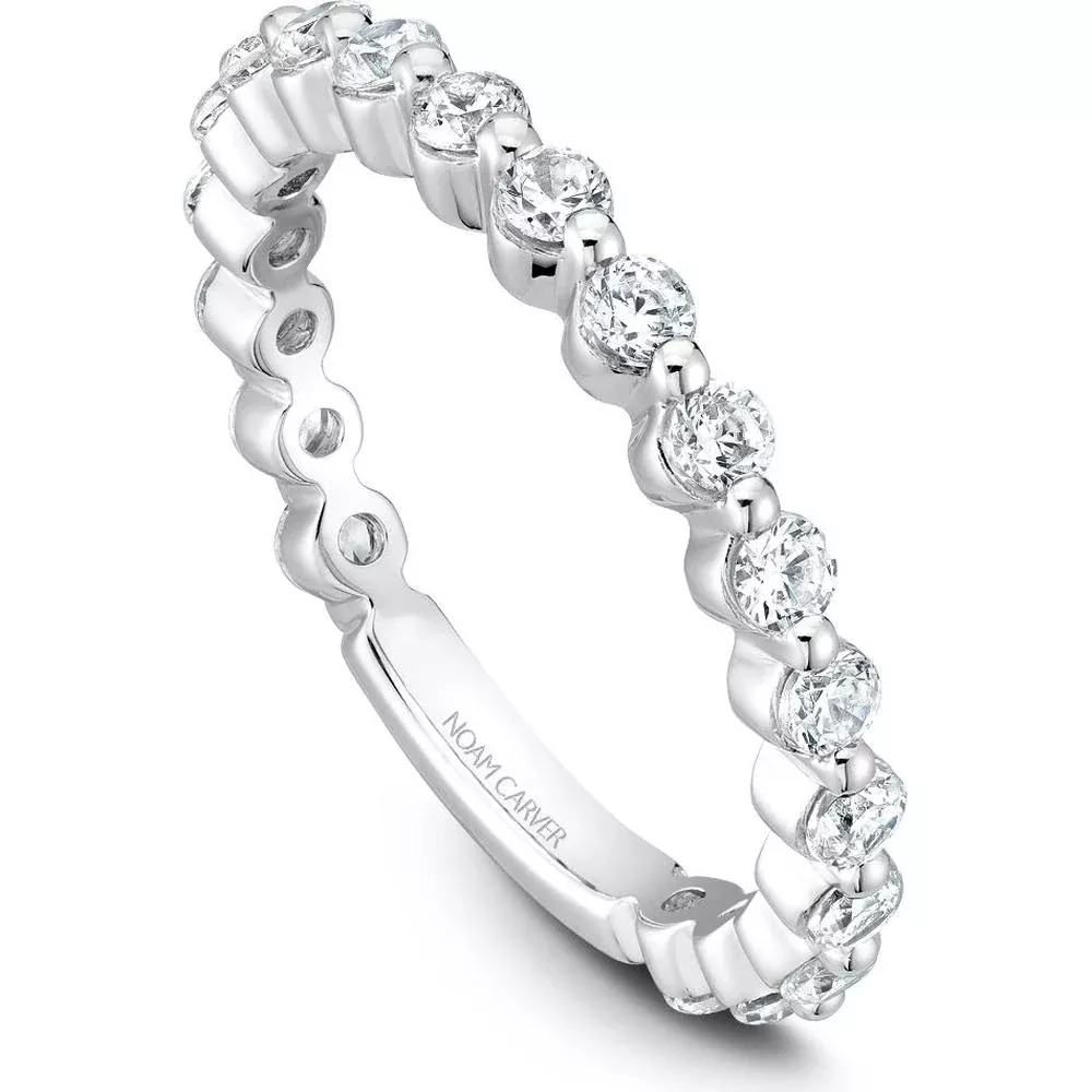 Noam Carver 14K White Gold Stackable Wedding Band with 19 Round-Cut Diamonds - 0.95 Carat Total Diamond Weight