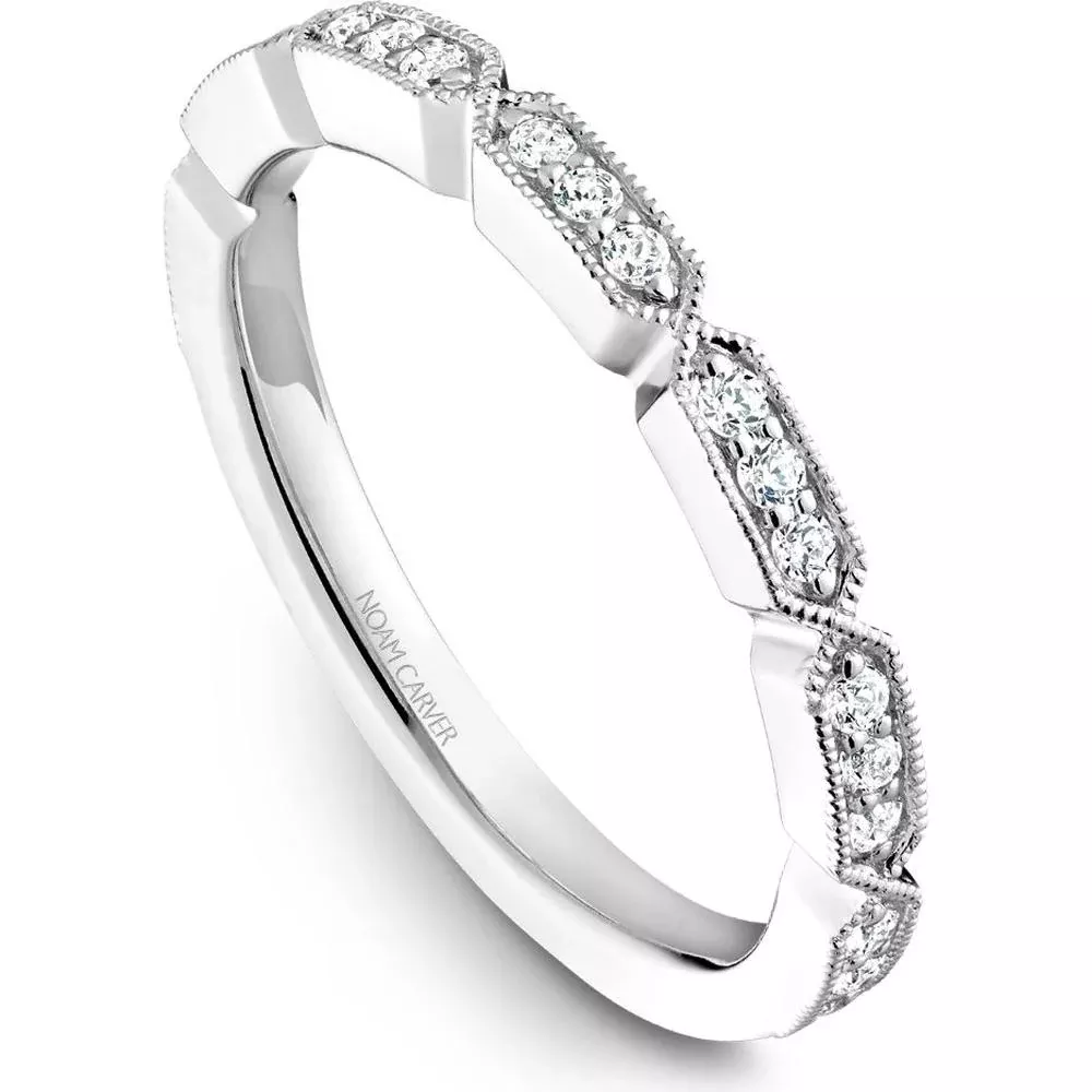 Noam Carver 14K White Gold Stackable Wedding Band with 21 Round Cut Diamonds - 0.19 Carat Total Diamond Weight