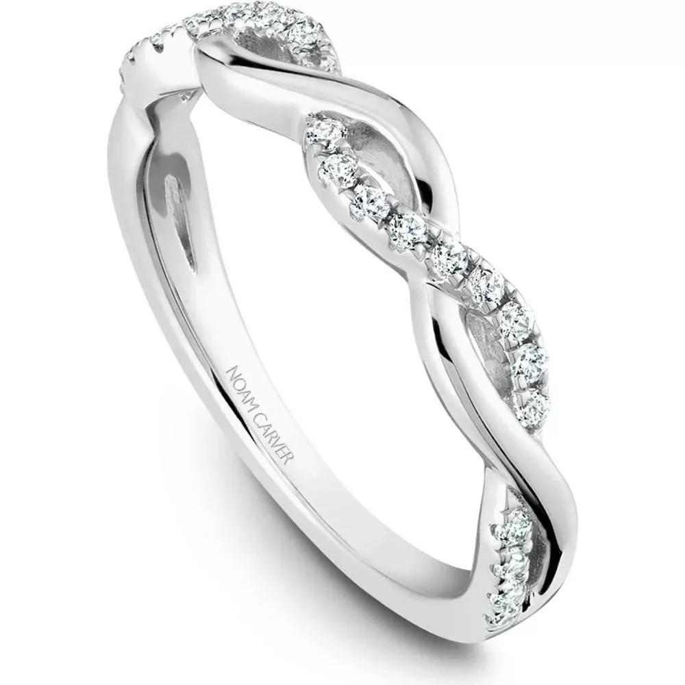 Noam Carver 14K White Gold Stackable Wedding Band with 26 Round Cut Diamonds - 0.18 Carat Total Diamond Weight