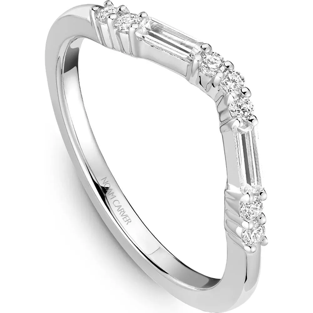 Noam Carver 14K White Gold Stackable Wedding Band with Baguette and Round Cut Diamonds - 0.30 Carat Total Diamond Weight