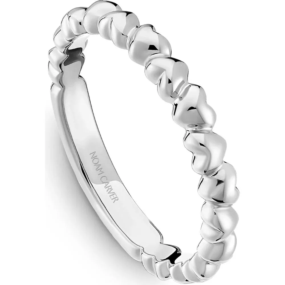 Noam Carver 14K White Gold Stackable Wedding Band with Heart Motif Design