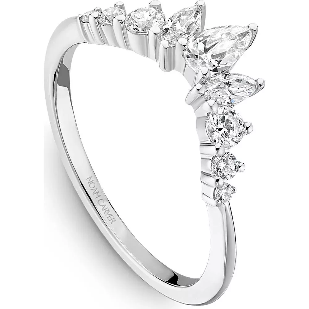 Noam Carver 14K White Gold Stackable Wedding Band with Marquise, Pear, and Round Cut Diamonds - 0.65 Carat Total Diamond Weight