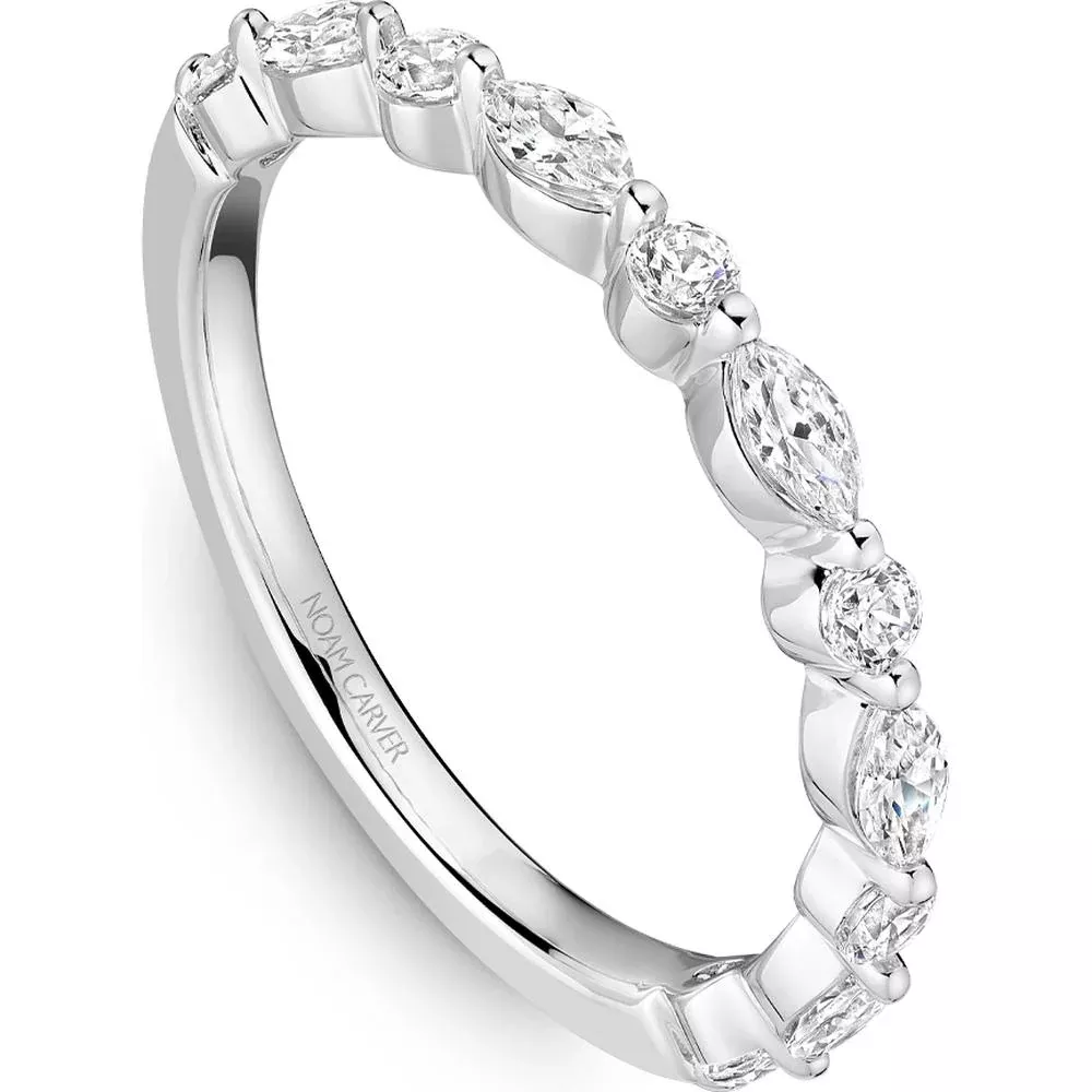 Noam Carver 14K White Gold Stackable Wedding Band with Marquise and Round Diamonds - 0.96 Carat Total Diamond Weight