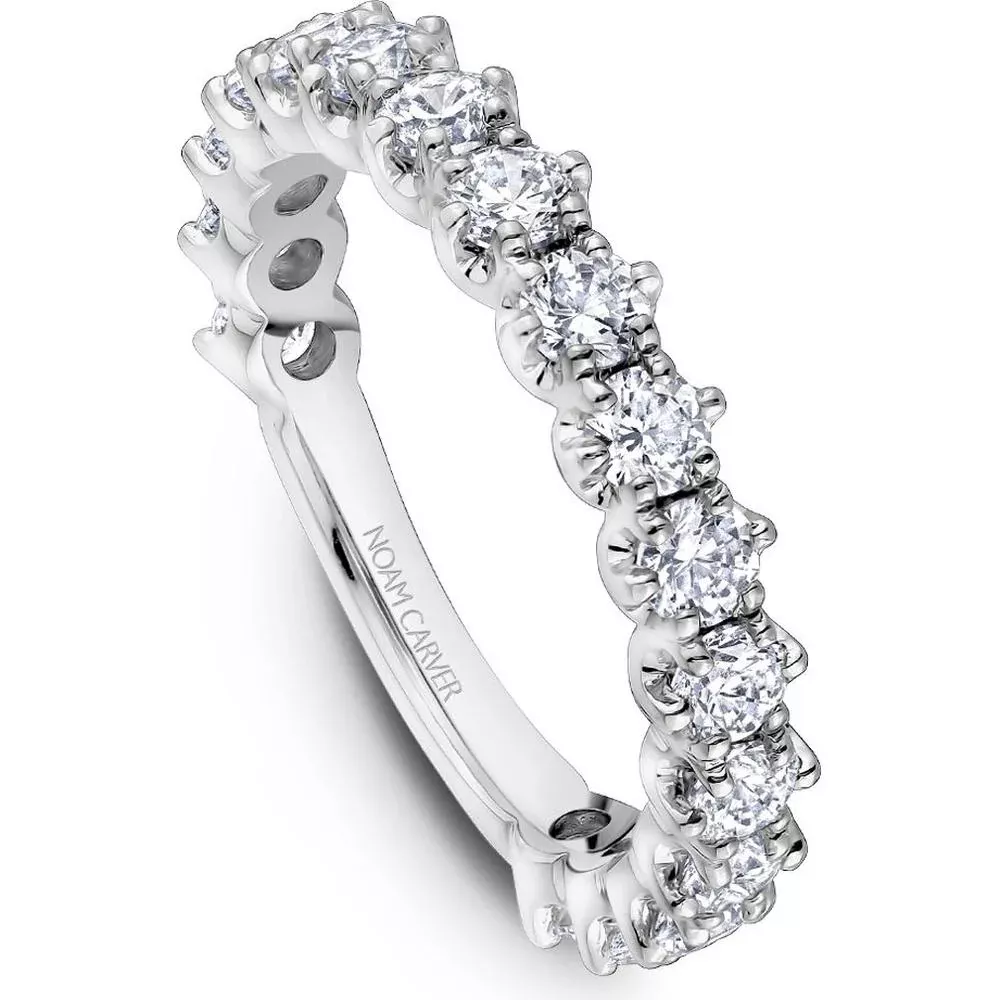 Noam Carver 14K White Gold Stackable Wedding Band with Prong Set Round Cut Diamonds - 1.53 Carat Total Diamond Weight