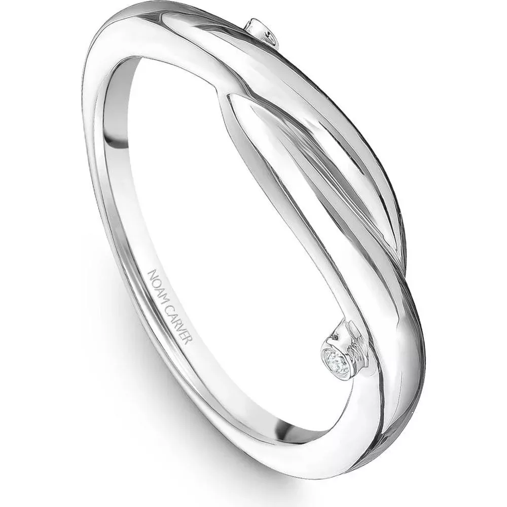 Noam Carver 14K White Gold Stackable Wedding Band with Round Cut Diamonds - 0.01 Carat Total Diamond Weight
